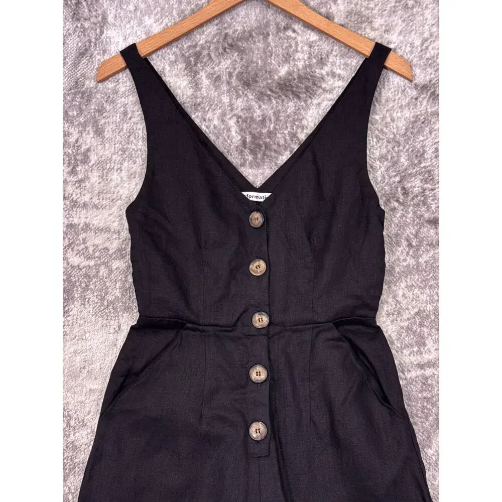 Reformation Jumpsuit 0 Womens Black 100% Linen Button Front Sleeveless Wide Leg